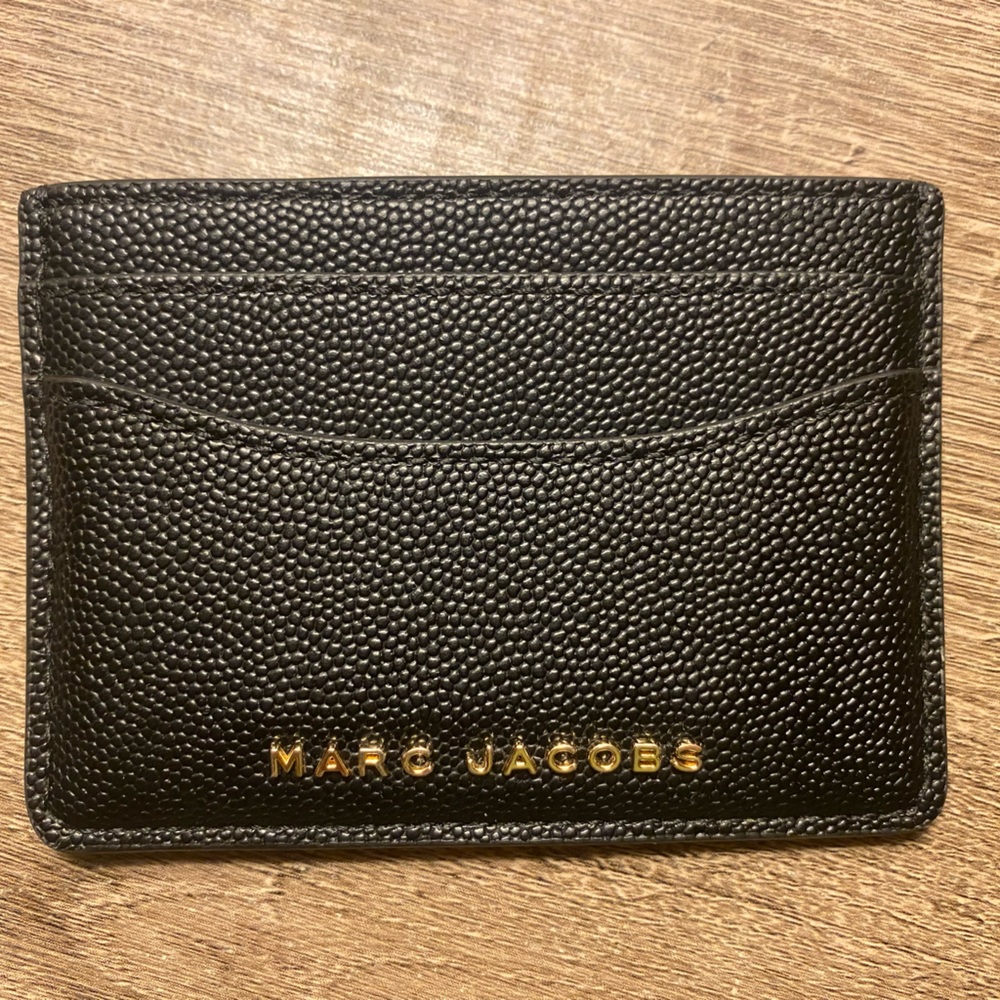 Marc Jacobs Black With Gold Hardware Daily Card Women's Pebbled Leather Case